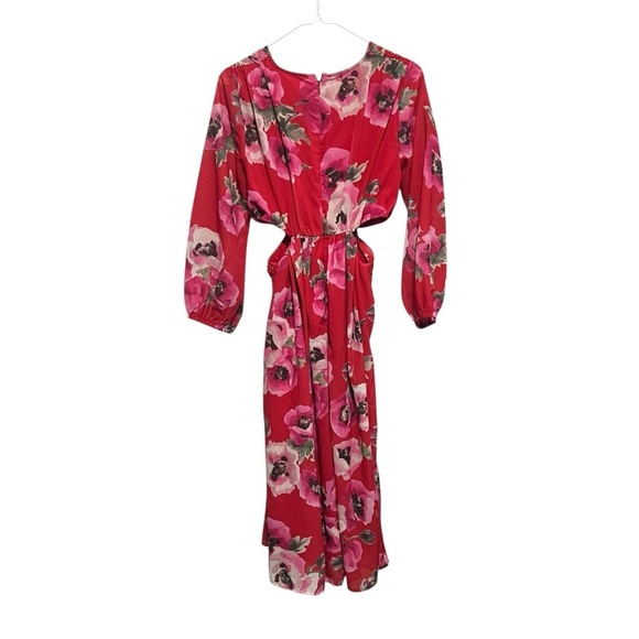 ANTHROPOLOGIE RANNA GILL Red Motif Floral Cut-Out Midi Dress - Picture 3 of 5